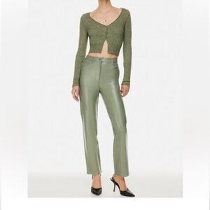 Aritzia Wilfred Melina Vegan Leather Pants Green Women’s Size 0